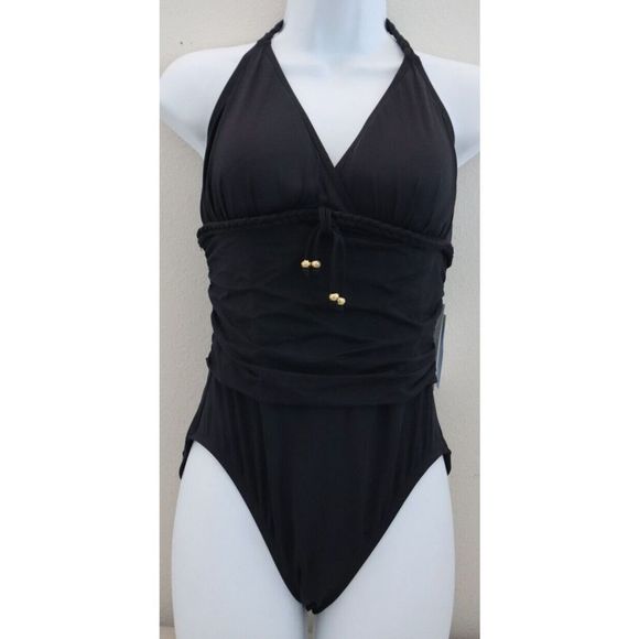 Bleu Rod Beattie Womens Sz 8 Black Glam Stand Empire Mio One Piece Swimsuit $119 - Picture 1 of 11